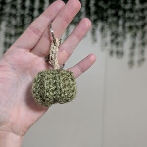 Handmade Green Crochet Pumpkin Keychain